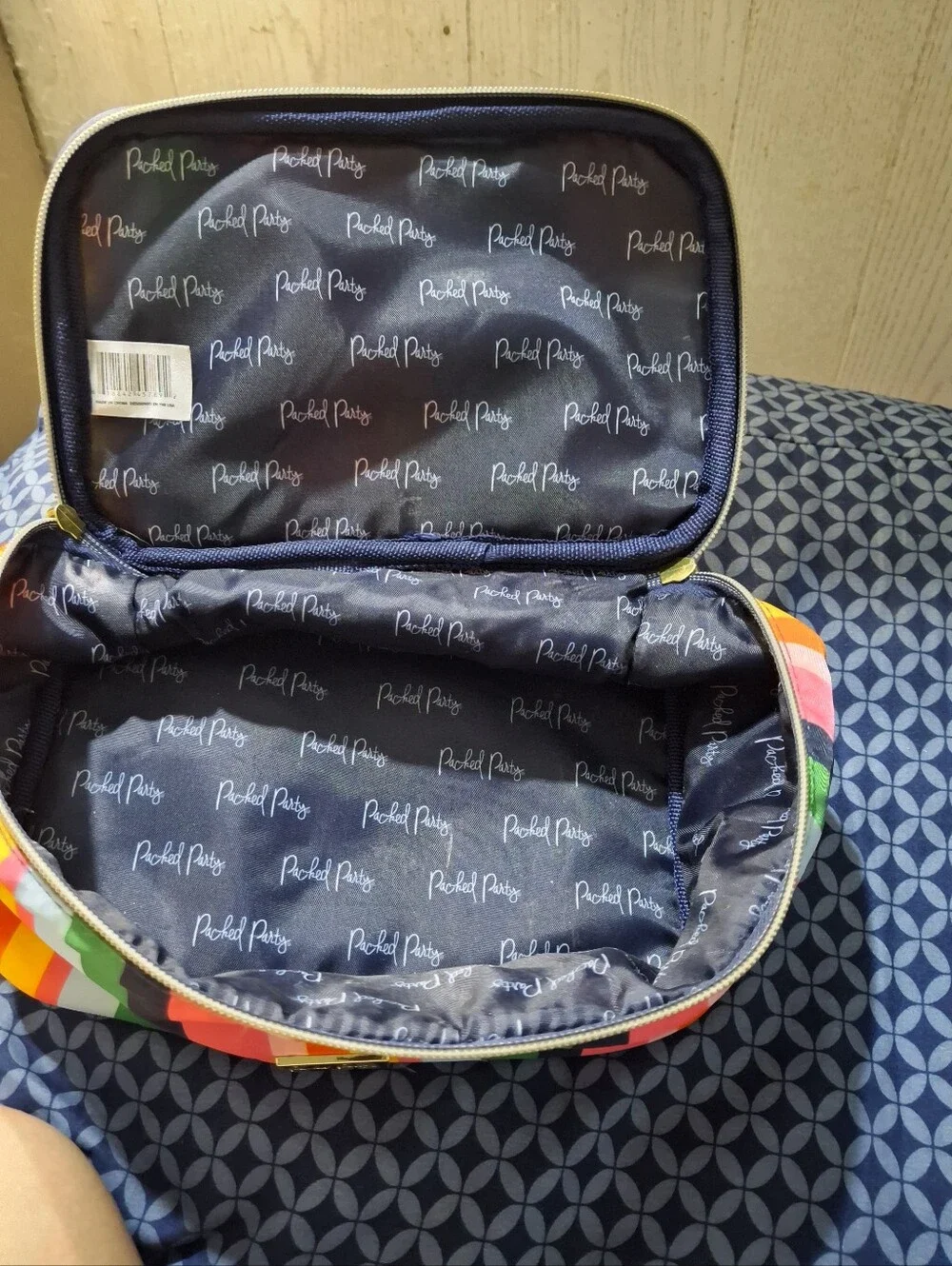 Rainbow Stripe Makeup Pouch with Gold Hardware